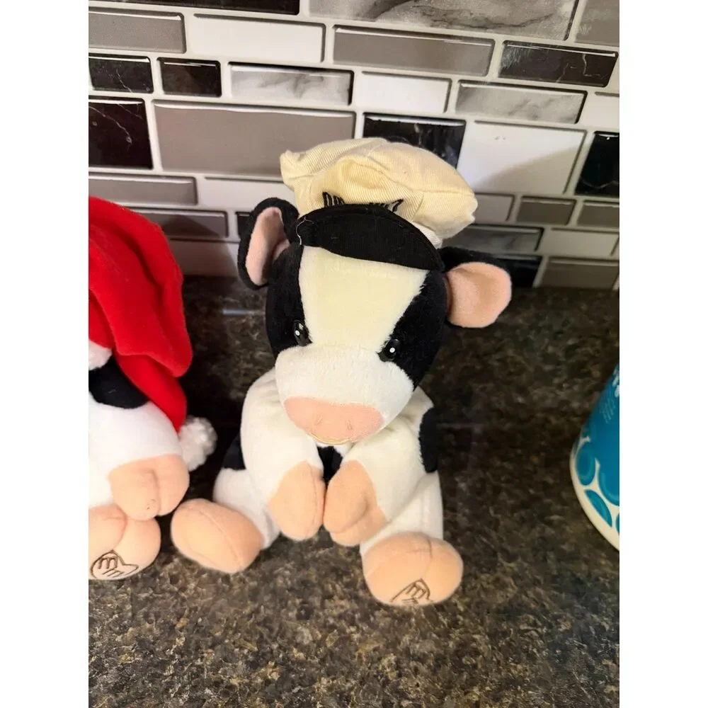 Vintage Enesco Mary's Moo Moos Cow Plush Pair Christmas Got Milk Chef